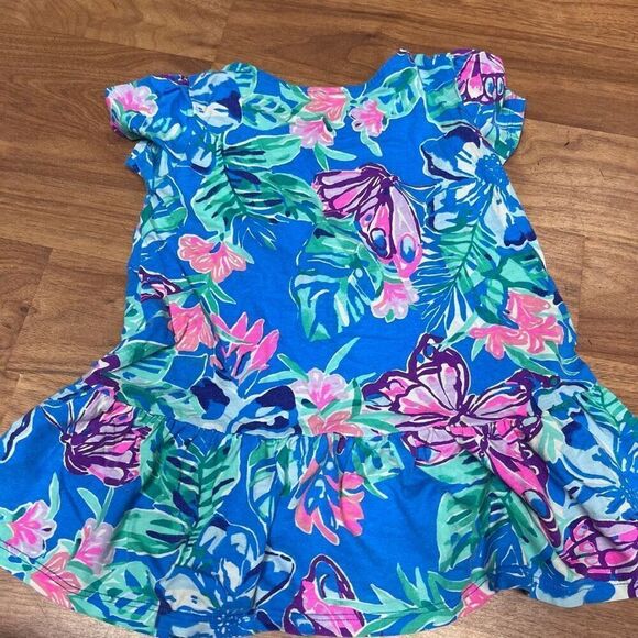 Lilly Pulitzer Kids Blue Floral Ruffle Cap Sleeve Fit & Flare Dress Size 2 - Picture 6 of 10